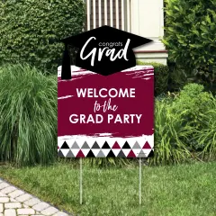Big Dot of Happiness Maroon Graduation Party Decorations - Grad Party Welcome Yard Sign