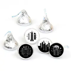 Big Dot of Happiness Nighttime City Skyline - New York Party Round Candy Sticker Favors - Labels Fits Chocolate Candy (1 sheet of 108)
