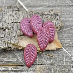 *15* 16x12mm Pink Washed Golden Lustered Red Top Drilled Leaf Beads