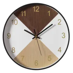 Decorative Modern Round Wood- Looking Plastic Wall Clock for Living Room, Kitchen, or Dining Room Oak