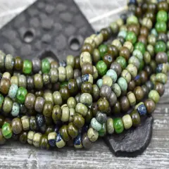 2/0 Aged Neptune Striped Picasso Czech Seed Beads (20" Strand)