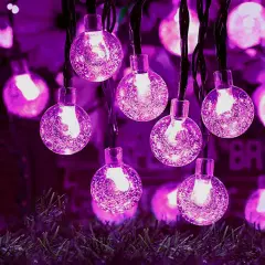 Perfect Holiday 60 LED Solar String Bulb Lights Pink