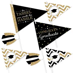 Big Dot of Happiness Tassel Worth The Hassle - Gold - Triangle Graduation Party Photo Props - Pennant Flag Centerpieces - Set of 20