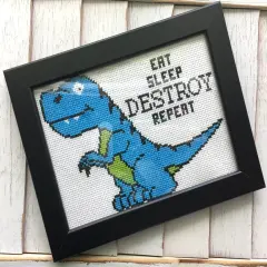 Dinosaur Destroy Counted Cross Stitch DIY KIT Intermediate