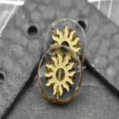 21mm Gold Washed Crystal Picasso Table Cut Sun Design Coin Beads - 2 Beads