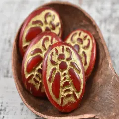 *4* 22x18mm Gold Washed Red Opal Silk Bumblebee Oval Beads