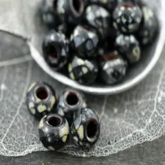 *25* 5x8mm Jet Picasso Faceted Large Hole Rondelle Roller Beads