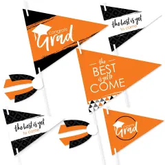 Big Dot of Happiness Orange Grad - Best is Yet to Come - Triangle Orange Graduation Party Photo Props - Pennant Flag Centerpieces - Set of 20