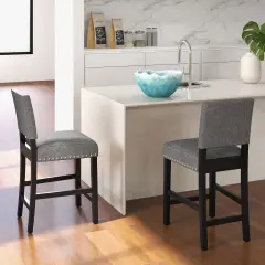 Set Of 2 Counter Height Chairs With Solid Rubber Wood Frame