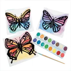 S&S Worldwide Watercolor Velvet Art Butterfly Posters, 10 ea of 3 Designs Printed in Black Flocking on Real Watercolor Paper, Use Pan or Liquid Watercolor Paint, Kids & Adults, 6-1/2" Sq, Pack of 30.