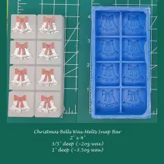 Christmas Bells Wax Melt 8 square Snap Bar Silicone Mold