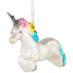 Northlight 6" Leaping Pastel Unicorn Glass Christmas Ornament White