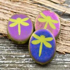 *8* 16mm Matte Laser Etched Chartreuse Dragonfly Coin Beads