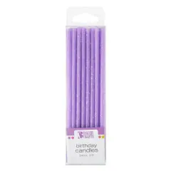 Slim Glitter Specialty Candles, 24pc Purple