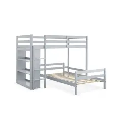 Twin Over Twin Loft Bunk Bed with Bookcase Grey