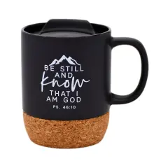 Dexsa Be Still Designer Cork Bottom Mug with Lid - 14 oz