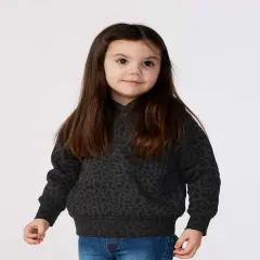 Toddler Pullover FleeceTurtle Neck Long Sleeve Hoodie Black leopard