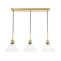 Clive 3 light Brass and Clear seeded glass pendant