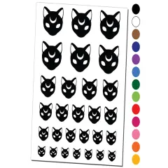 Witch Cat Head with Moon on Forehead Temporary Tattoo Water Resistant Fake Body Art Set Collection Red