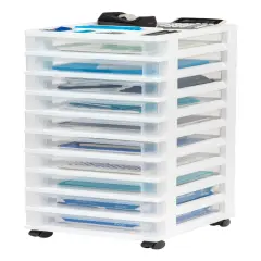 IRIS USA 10 Drawer Rolling Storage Cart with Drawers with Organizer Top, Black/White