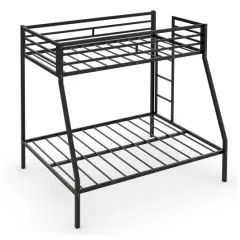 Metal Twin Over Full Bunk Bed, Sturdy, Modern and Safe Black
