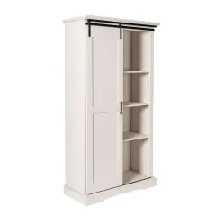 Merrick Lane Finnoula Farmhouse Storage Cabinet, Semi-Open Storage with Sliding Barn Door White