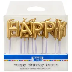 Gold Happy Birthday Letters Specialty Candles, 1 Set