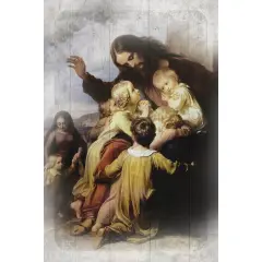 Dexsa Let The Children Come Unto Me Symbols of Faith Inspirational Wood Plaque 6 inches x 9 inches