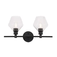 Gene 2 light Black and Clear glass Wall sconce