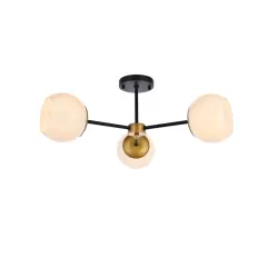 Briggs 26 inch flush mount in black and brass with white shade