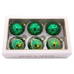 3.15" Gold, Green, and Bronze Embellished Glass Ball Ornaments, 6-Piece Box Set | Luxurious Christmas Tree Decorations