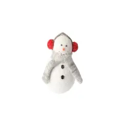 Raz 4.5" Glittered Snowman with Earmuffs Christmas Ornament White