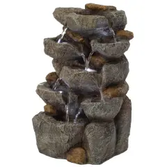 Cascading Electric Powered 8-Tier Rock Water Fountain 18.5" with LED Lights for Indoor and Outdoor Use