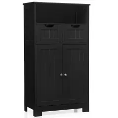 Bathroom Wooden Side Cabinet with 2 Drawers and 2 Doors Black