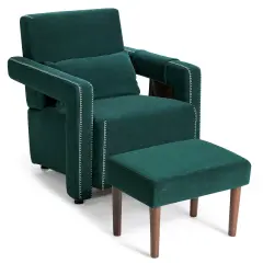 Modern Berber Fleece Single Sofa Chair Included Ottoman and Waist Pillow Suitable for Any Terrain Green