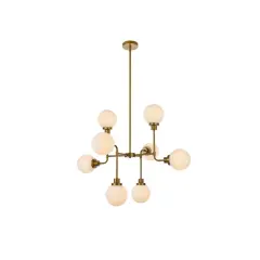 Hanson 8 lights pendant in brass with frosted shade