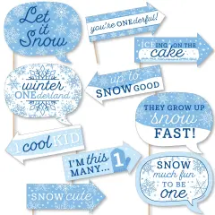 Big Dot of Happiness Funny Blue Snowflakes 1st Birthday - Boy Winter ONEderland Party Photo Booth Props Kit - 10 Piece
