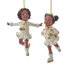 3.75" African American Skating Girl Ornaments &ndash; Set of 2 Assorted Christmas Decorations