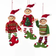 11" Christmas Elf Ornaments &ndash; Set of 3 Assorted Festive Holiday Decorations