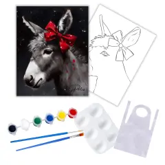 "Christmas Donkey" DIY Canvas Art Kit, Adult Beginner, Acrylic Paint Size 11x14 inch
