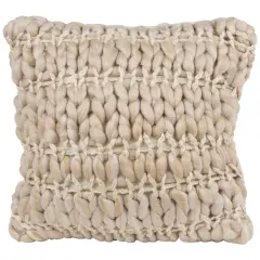 Northlight 16" Khaki Jumbo Knit Square Throw Pillow with Velvet Back Beige