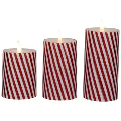 Northlight LED Flickering Flameless Candy Cane Striped Christmas Wax Pillar Candles - 6" - Set of 3 Red