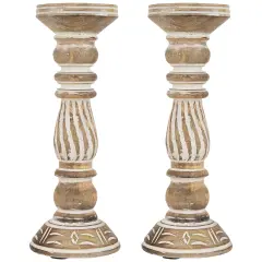 Northlight Set of 2 Brown Etched Antique Style Pillar Candle Holders 12"