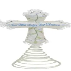 Roman Boy's God Bless Baby's First Christmas Cross Tree Topper - 8.5" - Blue White