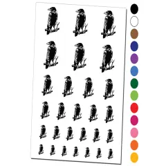 Wise Black Raven Crow Perched on Branch Temporary Tattoo Water Resistant Fake Body Art Set Collection Purple