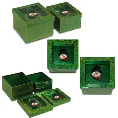 Value Pack of 3 Hologram Gift Box Set w/ Decorative Snowman Sequin Applique