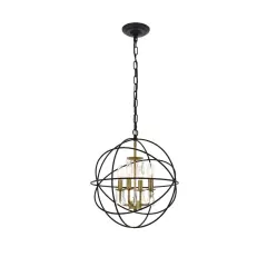 Wallace 4 light Matte Black and Brass Pendant