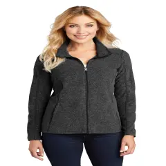 Port Authority&reg; Women's Heather Microfleece Full-Zip Long Sleeve Jacket Black charcoal heath