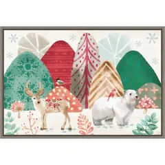 Snowy Christmas Critters I by Dina June Canvas Art Framed