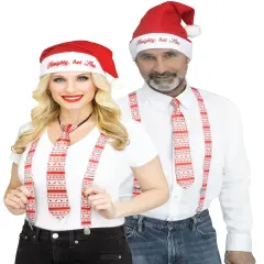 Northlight 3pc Red and White Reindeer Holly Day Christmas Suspender Kit - One Size Fits Most